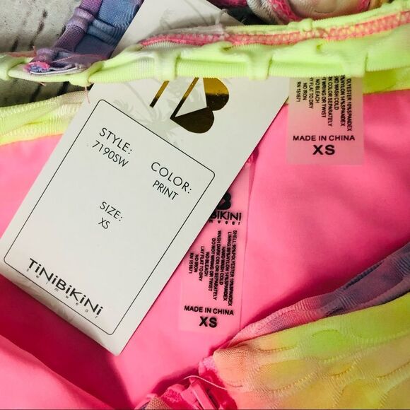 TiniBikini Pastel Tie Dye Strappy Zipper Two-Piece Swimsuit High Waist XS - Picture 5 of 9